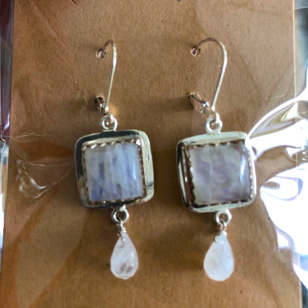Rainbow moonstone sterling earrings